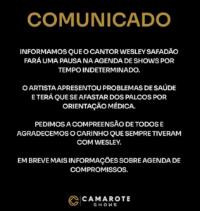 Wesley Safadão faz pausa na carreira para cuidar da saúde e deve cancelar show na Expoema…