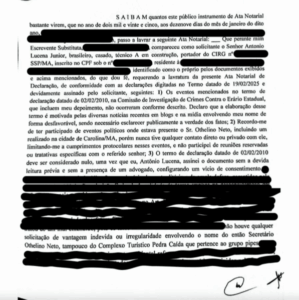 Blog divulga documento em que homem nega acusação contra Othelino