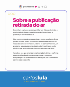 Mercado das Tulhas: Carlos Lula divulga fake news, e apaga post após reação