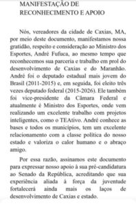 Após Fábio Gentil, Câmara de Vereadores de Caxias declara apoio à pré-candidatura de André Fufuca ao Senado…