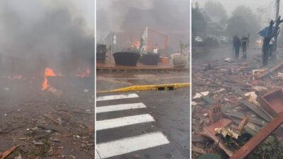 Avião de pequeno porte cai em avenida turística de Gramado