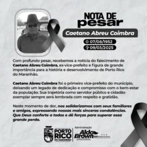 Morre aos 73 anos, Caetano Abreu Coimbra, primeiro vice-prefeito de Porto Rico do Maranhão