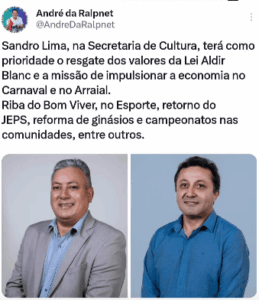 Sandro Lima na Cultura e Riba do Bom Viver no Esporte, Sapo do Kiola e Nézio assumem o legislativo em Pinheiro