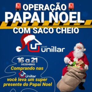 O papai noel estacionou seu trenó lotado de presentes na na Unillar de Barra do Corda