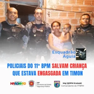 Policiais militares de Timon salvam criança engasgada com botão