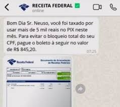 Receita Federal alerta para golpe com falsa cobrança de taxa sobre o PIX