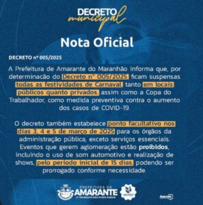 AINDA A COVID! Prefeitura do MA suspende Carnaval e proíbe aglomerações por causa do risco da doença
