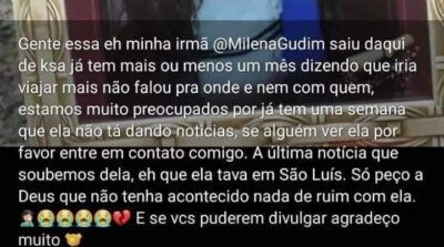 FAMÍLIA PROCURA POR ADOLESCENTE DESAPARECIDA DA CIDADE DE SÃO MATEUS