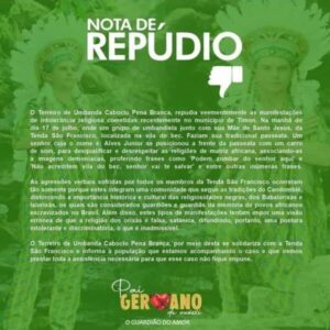 TERREIRO DE UMBANDA DENUNCIA ATAQUE DE INTOLERÂNCIA RELIGIOSA EM TIMON