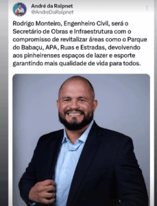 André da Ralp Net anuncia Rodrigo Monteiro como novo secretário de Obras e Infraestrutura