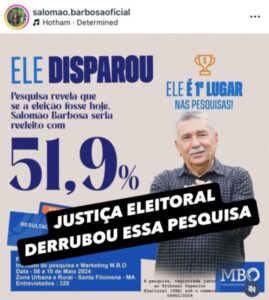 SANTA FILOMENA: Justiça eleitoral derruba pesquisa que apontava liderança de Salomão