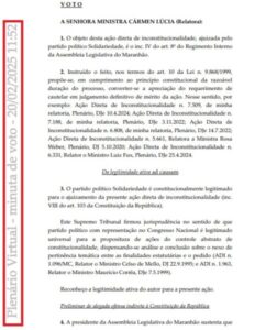 Exclusivo!!! Vazamento do voto de Carmem Lúcia sobre Assembleia causa transtornos no STF…