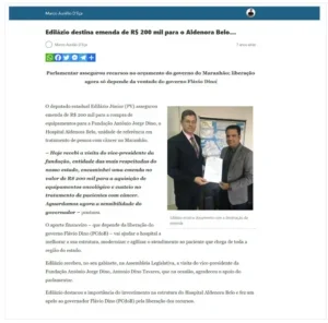 Flávio Dino não pagou emenda do Dep. Edilázio para o Hospital Aldenora Bello; ele é desumano, Dep. Rodrigo Lago?