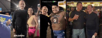 Look de velório, Julinho aparece em primeiro ato de campanha, já errando