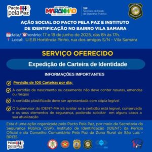 Pacto pela Paz realiza emissão gratuita de carteiras de identidade na Vila Samara
