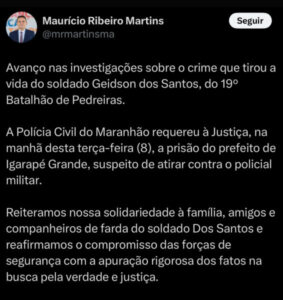 Secretário de segurança avisa que foi pedida prisão de prefeito assassino que matou policial