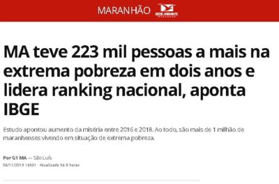 Extrema pobreza: IBGE comprova resultado do comunismo: após 5 anos, Flávio Dino piorou o Maranhão, mas a culpa não era “o roubo”?