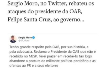 Entenda a resposta de Moro a Felipe Santa Cruz da OAB, que xingou o presidente de ser assassino a troco de nada…