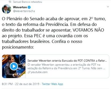 Senador do Maranhão, ligado ao comunismo de Flávio Dino, orientando voto contra o Brasil. Acorda povo!