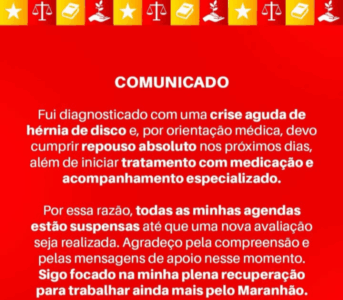 Deputado Rodrigo Lago suspende agenda após ser diagnosticado com crise aguda de hérnia de disco