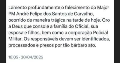 Vice-Governador Felipe Camarão emite nota de pesar pelo falecimento do Major PM André Felipe assassinato de forma trágica em São Luís