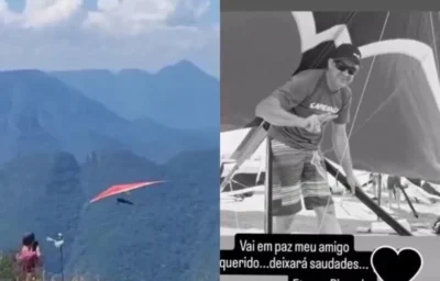 O corpo de Ricardo Stecanella precisou ser içado por cabos de resgate em altura por um helicóptero do Serviço Aeropolicial (Saer)