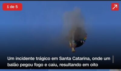 Balão pega fogo no ar, cai e deixa mortos em Santa Catarina