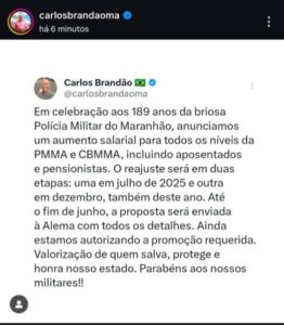 Brandão concede reajuste salarial para PMs e bombeiros do MA