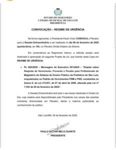 Câmara apreciará reajuste para professores de São Luís nesta quinta (6)