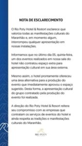 Rio Poty Hotel emite nota após polêmica envolvendo apresentação cultural