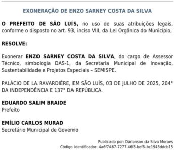 Braide exonera filho de Edilázio da Prefeitura de São Luís