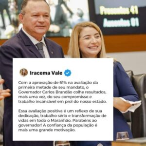 Iracema Vale parabeniza governador Brandão pela aprovação popular recorde do seu governo
