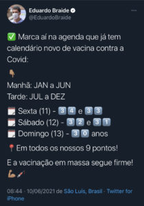 Prefeitura de São Luís anuncia vacinação de pessoas com idade de 30 a 34 anos entre sexta e domingo