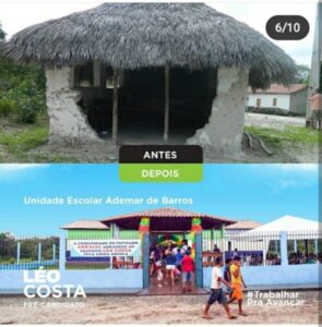 O antes e depois: imagens do “Projeto Escola Digna”, criado por Léo Costa em Barreirinhas em 2012…