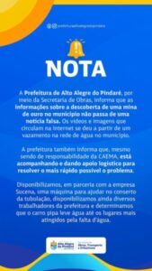Prefeitura de Alto Alegre do Pindaré desmente boatos sobre descoberta de mina de ouro