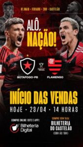 Flamengo x Botafogo-PB: Ingressos começam a ser vendidos HOJE às 14h para o jogão do feriado no Castelão