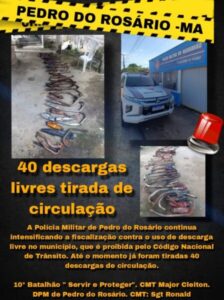 Fiscalização da PM em Pedro do Rosário resulta na apreensão de 40 escapamentos irregulares