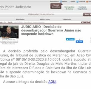 A imagem do dia: Fim de lockdow é fakenews de comunista, DESEMBARGADOR não suspendeu decisão de juiz que decretou lockdow…