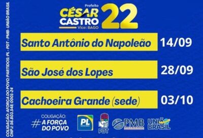 ATENÇÃO: Definida agenda dos comicios de Cesar Castro em Cachoeira Grande