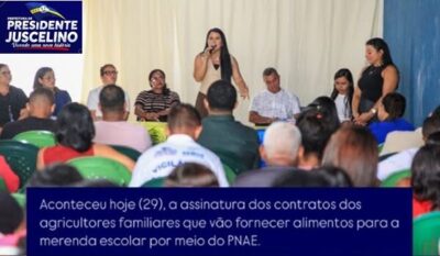 Prefeitura de Presidente Juscelino, assina contrato com os agricultores familiares que vão fornecer alimentos para a merenda escolar por meio do PNAE