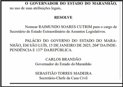 Riamundo Cutrim é nomeado secretário de Brandão; Zé Antônio Heluy vai para a Seduc