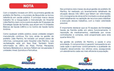 Em nota, Prefeitura de Bequimão desmonta Fake News da oposição sobre saúde publica