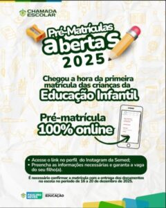 SEMED de Paulino Neves, avisa sobre Efetivação da matrícula: de 16 a 20 de dezembro de 2024, na secretaria da escola, das 7h às 11h