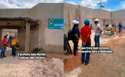 Prefeito João Martins vistoria obra do prédio onde será instalado o Banco Sicoob em Bequimão-MA