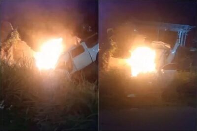 VÍDEO: caminhonete se envolve em acidente e pega fogo na BR-343 em Teresina