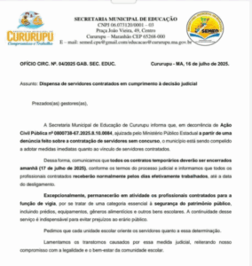 Prefeitura de Cururupu exonera contratados da Educação após ação do MP