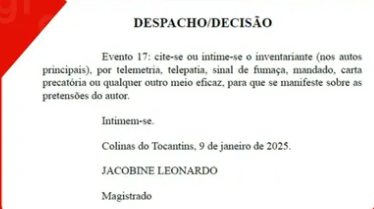 Juiz do Tocantins manda citar por telepatia, sinal de fumaça ou qualquer meio considerado eficaz