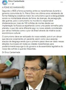 A fome no Maranhão seria apenas o reflexo do rombo nos cofres públicos, dos investimentos errôneos promovidos pelo comunismo?