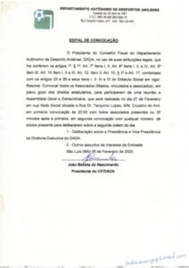 Edital: Conselho Fiscal do Departamento Autônomo de Desporto Anilense convoca associados para reunião