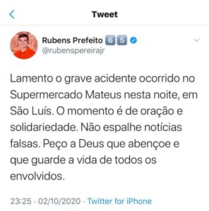 Rubens Jr. lamenta tragédia no supermercado Mateus